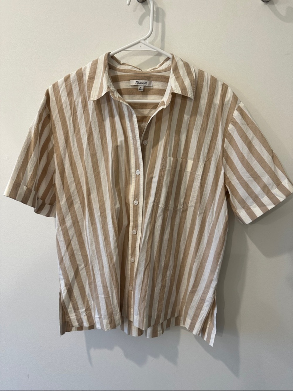 Madewell 100% Cotton Striped Short-Sleeve Button-Up Shirt - Beige & White